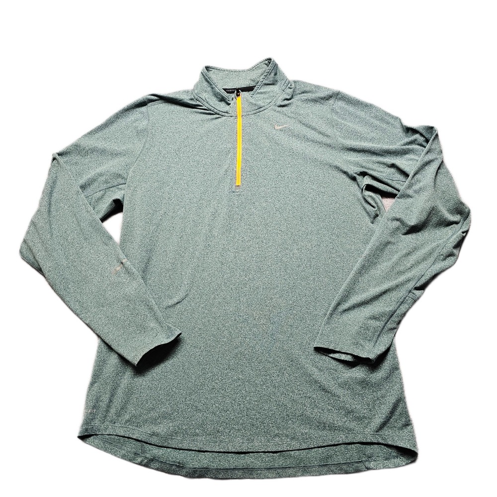 Nike Dri-Fit /4 Zip Pullover Mens Medium Green Gym Training‎ Thumbhole Sleeve
